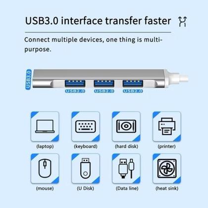Imagem de Hub Usb C 3.0 de 4 Portas Usb de Alta Velocidade Compacto Expansor Pc NoteboMulti Portas 4 EM 1 Knup