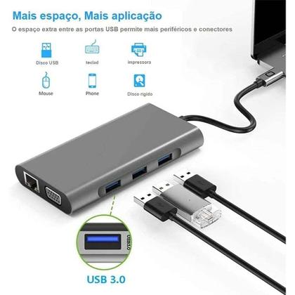 Imagem de Hub USB C 3.0 Docking Station 10 em 1 para Gigabit Ethernet