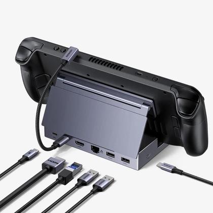Imagem de Hub USB-C 6 Em 1 Para Steam Deck Com HDMI 4K120Hz, USB-A/C 5Gbps, PD100W E RJ45 - Estação De