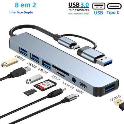 Imagem de Hub USB-C 8 Portas com Leitor de Cartão SD/TF - Docking Station para Macbook Air e PC