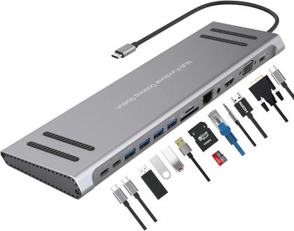 Imagem de Hub USB C Compativel Macbook Notebook Docking Station Laptop 13 em1 Multi-Port USB Hubs Adapter with 3 USB 3.0, VGA, Cha