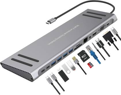 Imagem de Hub USB C Compativel Macbook Notebook Docking Station Laptop 13 em1 Multi-Port USB Hubs Adapter with 3 USB 3.0, VGA, Cha