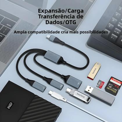 Imagem de Hub USB-C De Alta Velocidade 60W Com 3/2 Portas OTG PD, Adaptador De Carregamento Rápido E Divisor