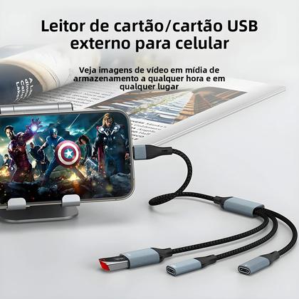 Imagem de Hub USB-C De Alta Velocidade 60W Com 3/2 Portas OTG PD, Adaptador De Carregamento Rápido E Divisor