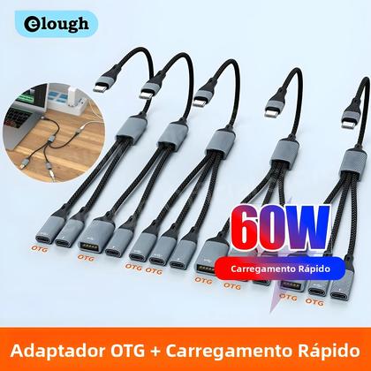 Imagem de Hub USB-C De Alta Velocidade 60W Com 3/2 Portas OTG PD, Adaptador De Carregamento Rápido E Divisor