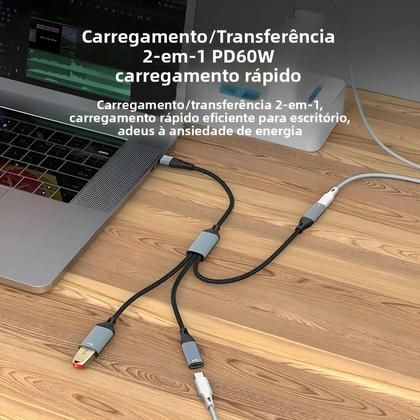 Imagem de Hub USB-C De Alta Velocidade 60W Com 3/2 Portas OTG PD, Adaptador De Carregamento Rápido E Divisor