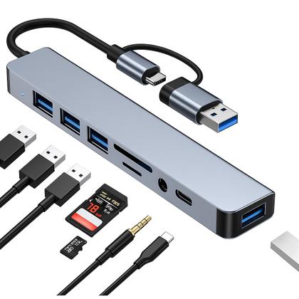 Imagem de Hub USB C Extensor Adaptador 8 Em 1 Com Leitor de Cartão SD TF Usb 3.0