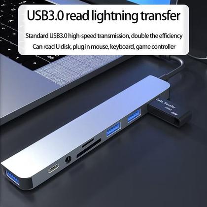 Imagem de Hub USB C Extensor Adaptador 8 Em 1 Com Leitor de Cartão SD TF Usb 3.0