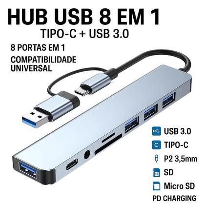 Imagem de Hub USB C Extensor Adaptador 8 Em 1 Com Leitor de Cartão SD TF Usb 3.0