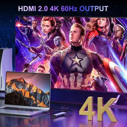 Imagem de Hub USB-C KOZYC 7 em 1 com HDMI 4K 60 Hz, Ethernet de 1 Gbps, PD de 100 W