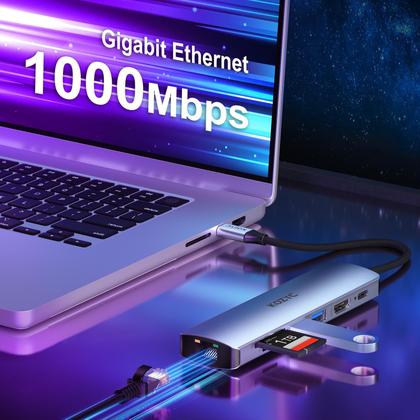 Imagem de Hub USB-C KOZYC 7 em 1 com HDMI 4K 60 Hz, Ethernet de 1 Gbps, PD de 100 W