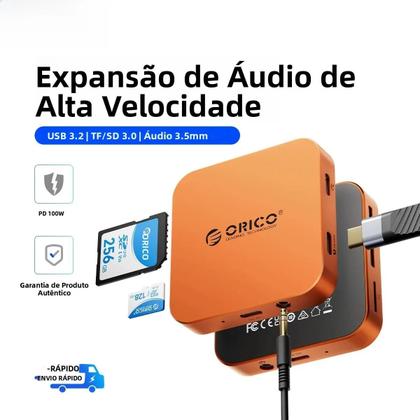 Imagem de Hub USB-C Magnético ORICO 6 Em 1 Com Leitor De Cartão SD/TF E Adaptador PD100W Para Celular E Laptop