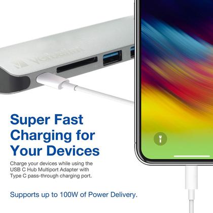 Imagem de Hub USB C Verbatim 6 em 1 com 2 portas USB 3.0, 4K HDMI, Ethernet