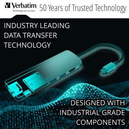 Imagem de Hub USB C Verbatim 6 em 1 com 2 portas USB 3.0, 4K HDMI, Ethernet