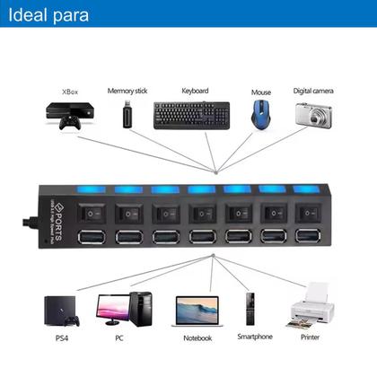 Imagem de Hub Usb Cabo 2.0 7 Portas Extensão Regua Pc Notebook