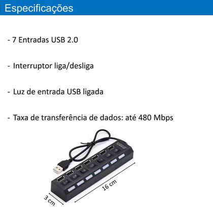 Imagem de Hub Usb Cabo 2.0 7 Portas Extensão Regua Pc Notebook