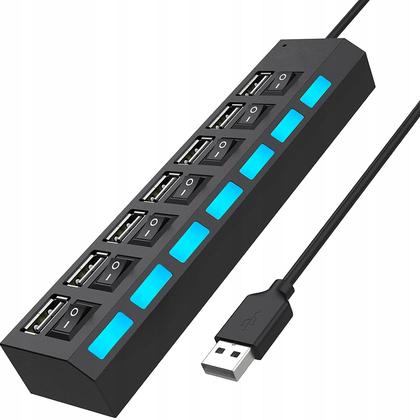 Imagem de Hub Usb com Switch e Led Indicador 7 portas Mini Extensor para Pc Notebook