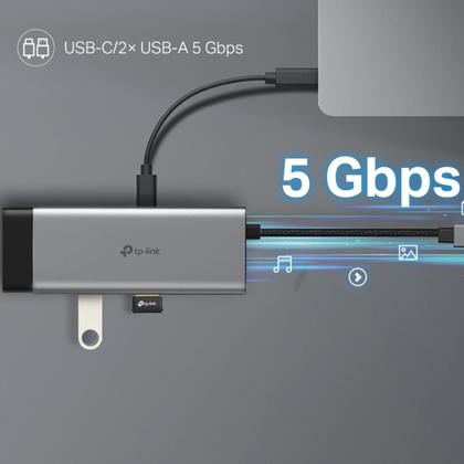 Imagem de Hub USB TP-Link 5 em 1 Tipo-C 3.0 4K Alumínio - UH5020C(UN)