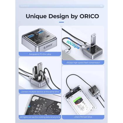 Imagem de Hub USB3.2 ORICO De 10Gbps Para Macbook E Mac Mini Com 2 Portas USB a E 2 Portas USB C, Divisor De