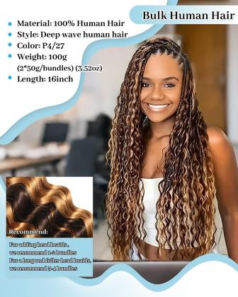 Imagem de Human Braiding Hair Flagship, 16 polegadas, 2 pacotes, Deep Wave