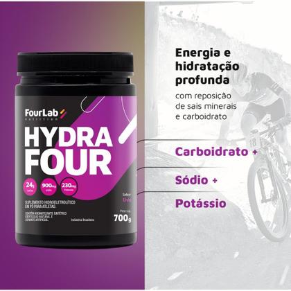 Imagem de HydraFour Pote 700g - suplemento alimentar pó repositor eletrolítico / isotônico - Sabor Uva