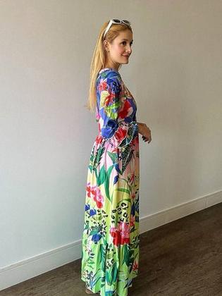 Imagem de I0901-Vestido Festa Floral Estampado Praia Longo Decote V 5mr0603