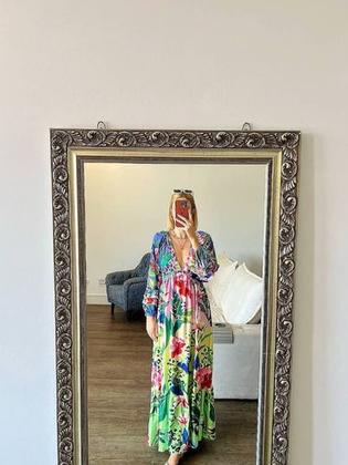 Imagem de I0901-Vestido Festa Floral Estampado Praia Longo Decote V 5mr0603