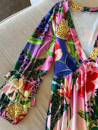 Imagem de I0901-Vestido Festa Floral Estampado Praia Longo Decote V 5mr0603