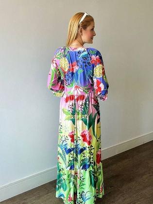 Imagem de I0901-Vestido Festa Floral Estampado Praia Longo Decote V 5mr0603