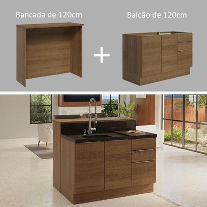 Imagem de Ilha de Cozinha com Bancada e Balcão 120 cm Rustic Stella Madesa