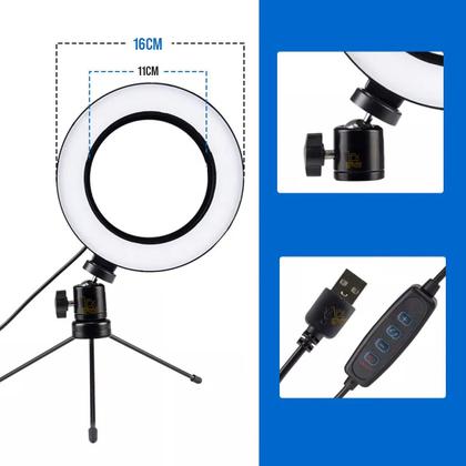 Imagem de Iluminador De Led Com Tripe Ring Light Usb 16cm 3500k 6000k