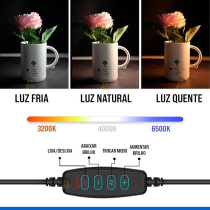 Imagem de Iluminador De Led Com Tripe Ring Light Usb 16cm 3500k 6000k