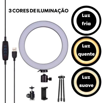Imagem de Iluminador De Led Ring Light De Mesa Tripé 8'' Polegadas