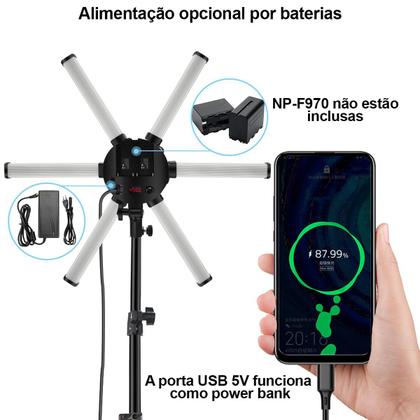 Imagem de Iluminador Led Bicolor 54W Greika AL60X + Suporte Celular + Tripé 2 Metros