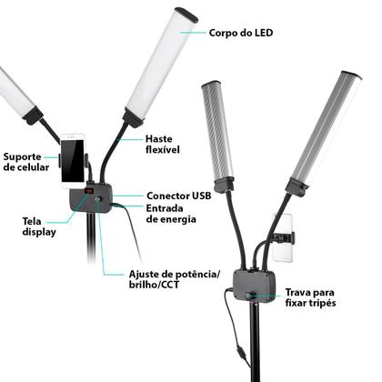 Imagem de Iluminador Led Bicolor Com Dimmer Braço Duplo 45w - Greika