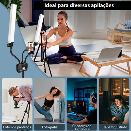 Imagem de Iluminador Led Bicolor Greika Braço Duplo 45w Hd45x + Tripé 2 Metros
