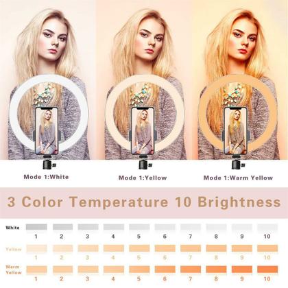 Imagem de Iluminador Luz Led Ring Light Anel 26cm Celular Universal Tripé + Controle Bluetooth Foto Vídeo Makeup Completo Original