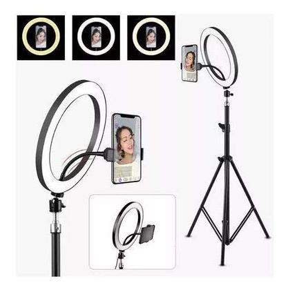 Imagem de Iluminador Ring Light 20Cm Usb Led - 3500K a 5500K + Tripe - Blogueira