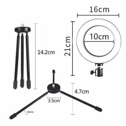 Imagem de Iluminador Ring Light 6 Polegadas (16cm) com Tripé e Suporte para Celular