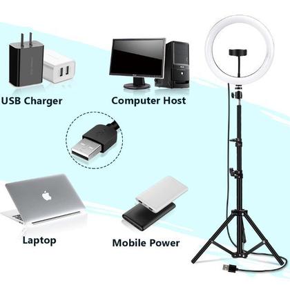 Imagem de Iluminador Ring light Luz led rgb colorida 30cm + tripé suporte celular vídeos filmagem blogueira