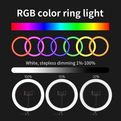 Imagem de Iluminador Ring Light Rgb Luz Colorida + Tripé 2 metros Suporte celular Vídeos Insta Tiktok