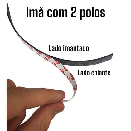 Imagem de Ima Fita Adesiva Com 2 Metros 9mm Sinalização Adesivo Forte Flexível Comunicação Visual Geladeira