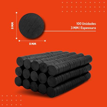 Imagem de Ímã Redondo Preto Pacote com 100 Unidades Tamanho 8mm