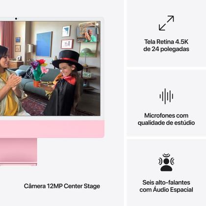 Imagem de iMac 24", M4, CPU 10 núcleos e GPU 10 núcleos, Memória Unificada 16GB, 256GB SSD - Rosa