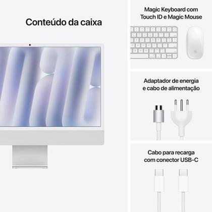 Imagem de iMac Apple Tela Retina 24" 4.5K, Chip M4, CPU 10 Núcelos, GPU 10 Núcleos, Neural Engine de 16 Núcleos, 24GB RAM, 512GB SSD, Prata - MCR24BZ/A