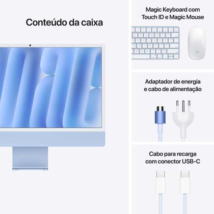 Imagem de iMac Apple Tela Retina 24" 4.5K, Chip M4, CPU 10 Núcleos, GPU 10 Núcleos, Neural Engine de 16 Núcleos, 16GB RAM, 256GB SSD, Azul - MWV13BZ/A