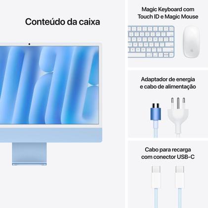 Imagem de iMac Apple Tela Retina 24" 4.5K, Chip M4, CPU 10 Núcleos, GPU 10 Núcleos, Neural Engine de 16 Núcleos, 16GB RAM, 512GB SSD, Azul - MWV33BZ/A