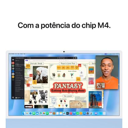 Imagem de iMac Apple Tela Retina 24" 4.5K, Chip M4, CPU 10 Núcleos, GPU 10 Núcleos, Neural Engine de 16 Núcleos, 16GB RAM, 512GB SSD, Azul - MWV33BZ/A