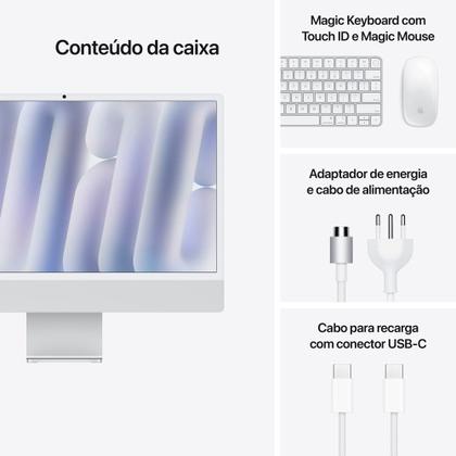 Imagem de iMac Apple Tela Retina 24" 4.5K, Chip M4, CPU 10 Núcleos, GPU 10 Núcleos, Neural Engine de 16 Núcleos, 16GB RAM, 512GB SSD, Prata - MWUV3BZ/A