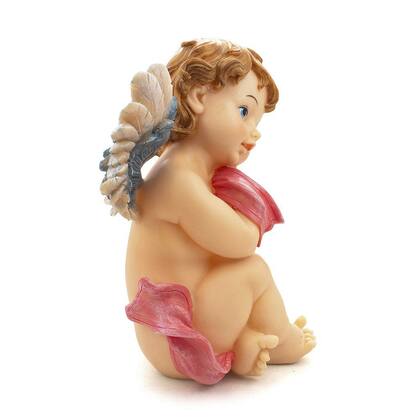 Imagem de Imagem Anjo da Guarda Sentado Rosa Importado Resina 23 cm
